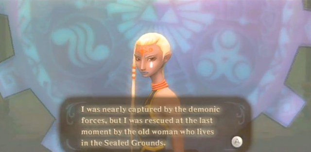 Skyward Sword Zelda prays at the goddess statues from YouTube (2)
