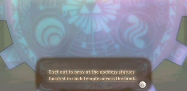 Skyward Sword Zelda prays at the goddess statues from YouTube (4)
