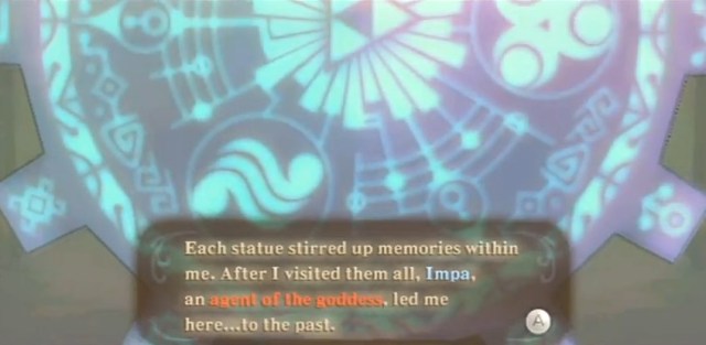 Skyward Sword Zelda prays at the goddess statues from YouTube (5)