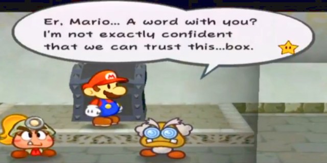 Professor Frankly: "Er, Mario... A word with you? I'm not exactly confident that we can trust this...box."