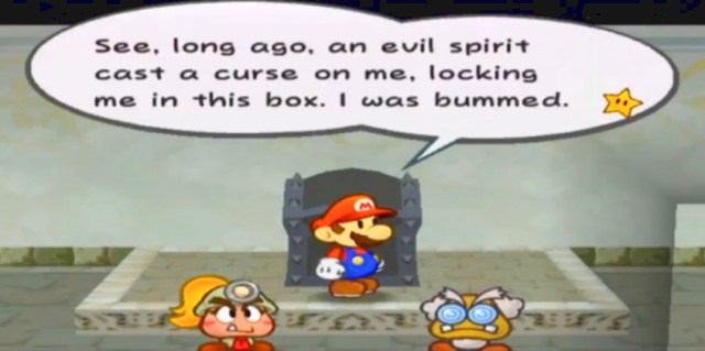 One of the four black chests the now "demonic" heroes are trapped in.