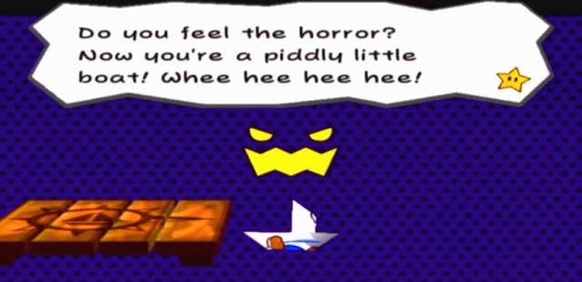 Mario as a paper boat.