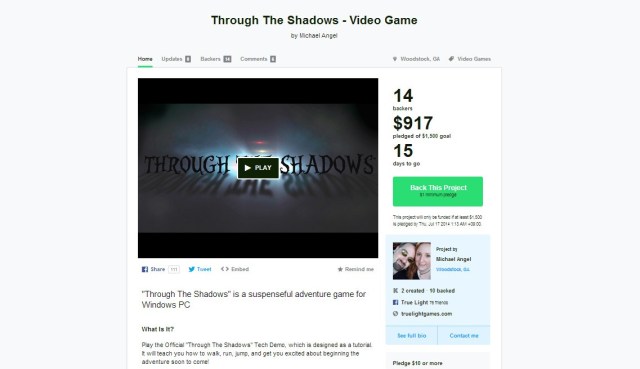 Through the Shadows Kickstarter Page