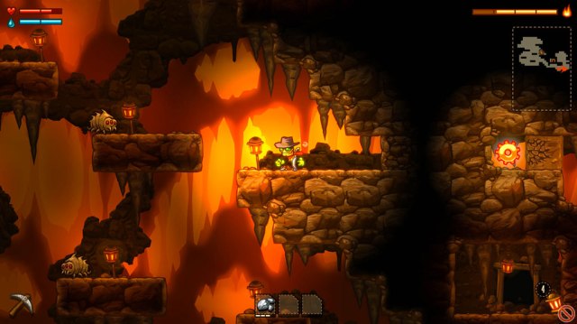 Caverns like this one are one of the few non-randomly generated areas in SteamWorld Dig and often contain thoughtfully designed puzzles/upgrades and materials